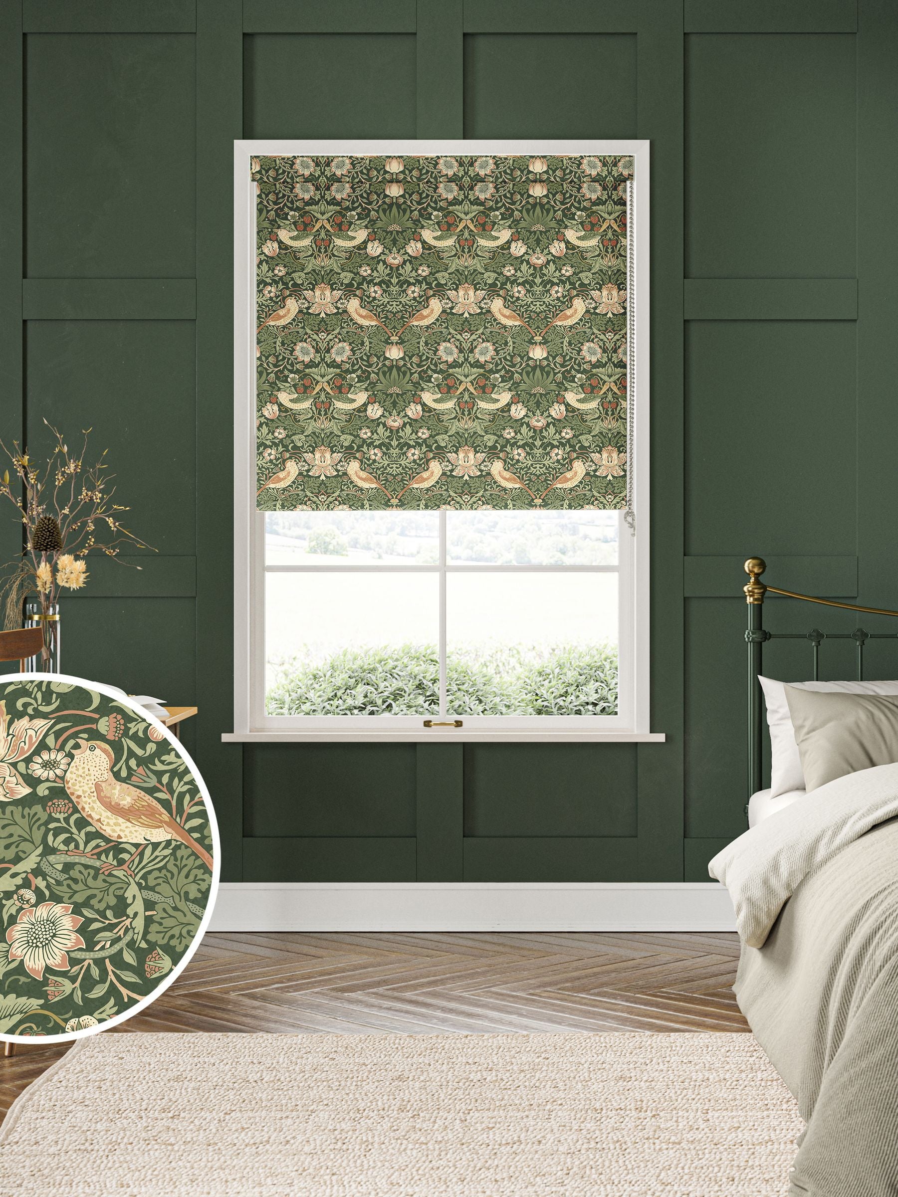 William Morris Strawberry Thief made to measure roller blind (British brand)