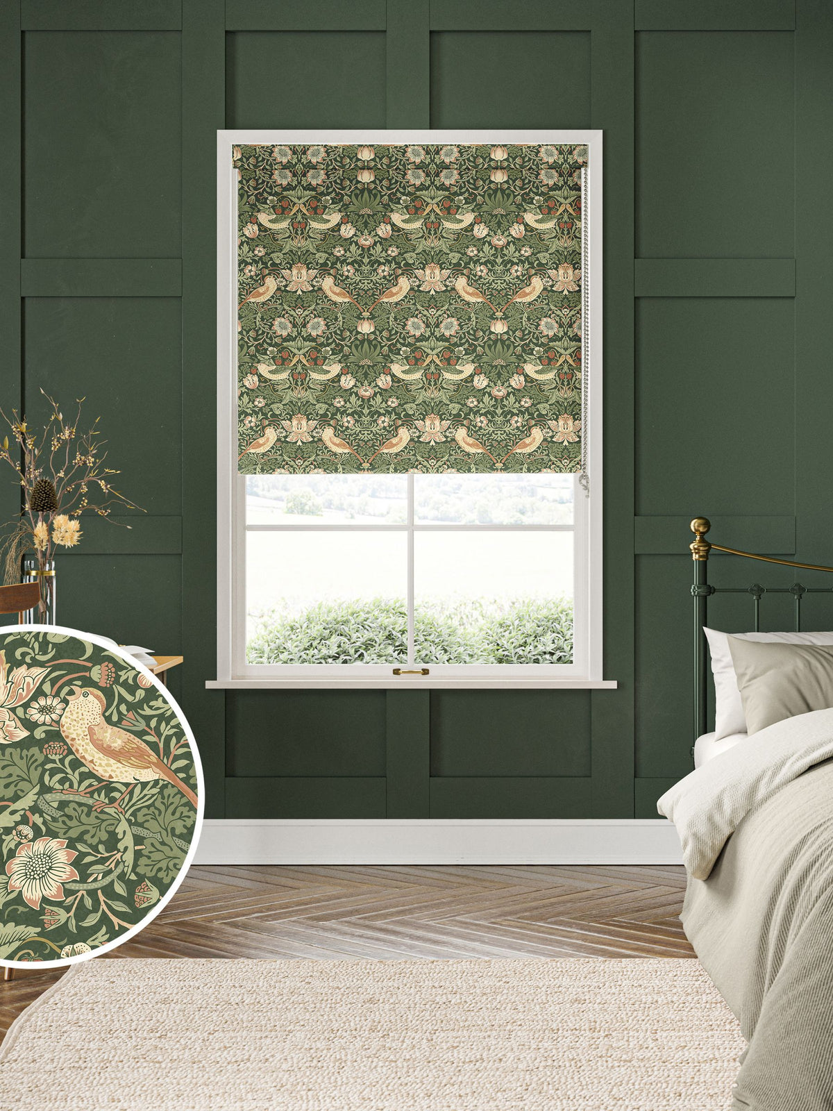 William Morris Strawberry Thief made to measure roller blind (British brand)