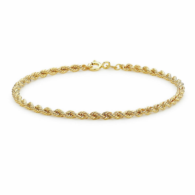 Revere 9ct yellow gold rope chain bracelet 18cm (British brand)