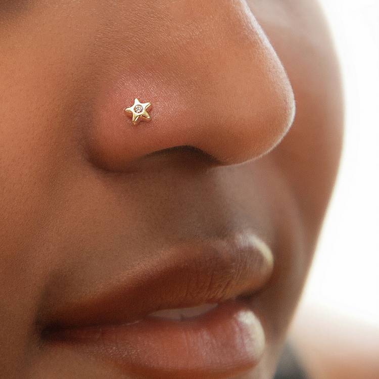 Revere 9ct gold star nose stud with cubic zirconia, imported from the UK