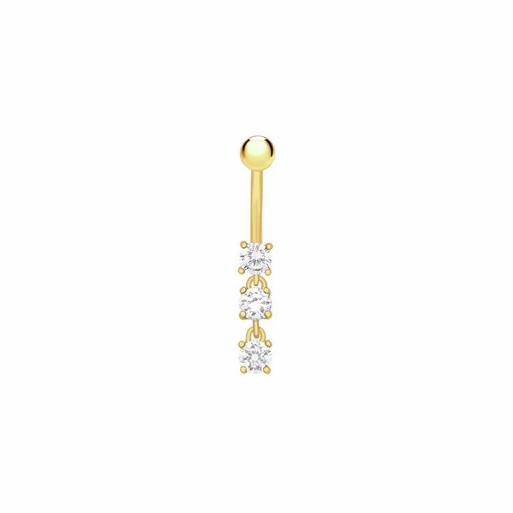 Revere 9ct gold belly bar cubic zirconia (British brand)