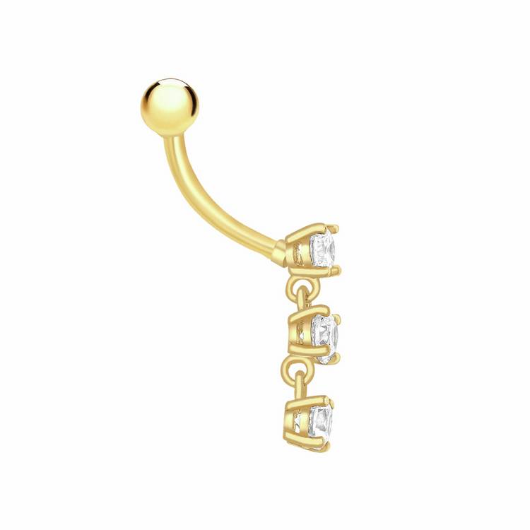 Revere 9ct gold belly bar cubic zirconia (British brand)