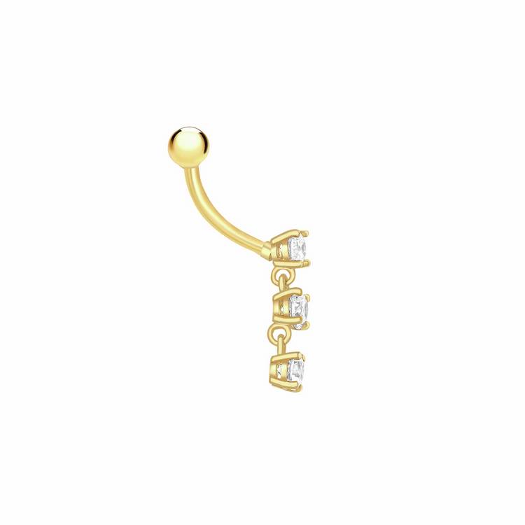 Revere 9ct gold belly bar cubic zirconia (British brand)