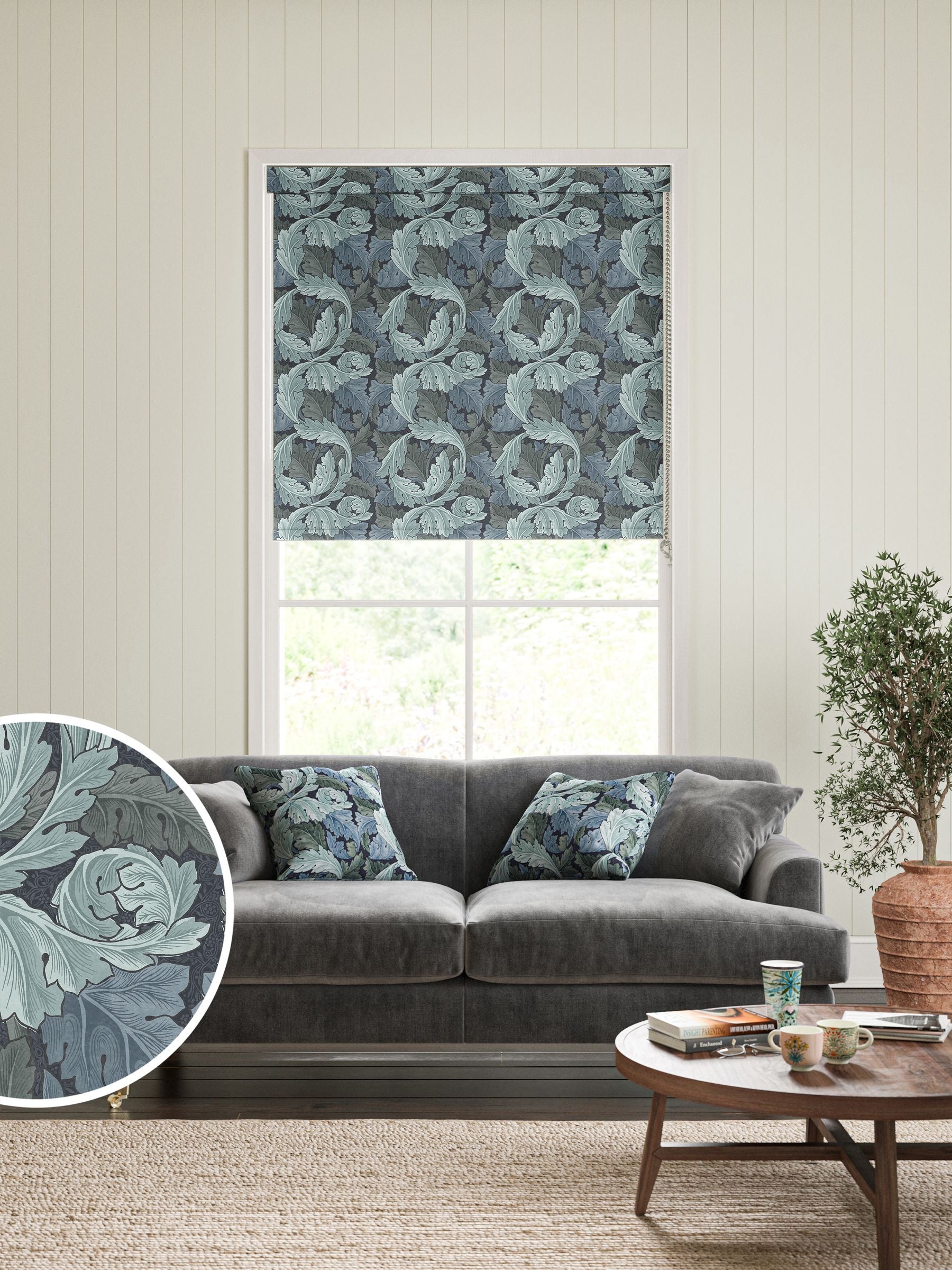 William Morris Indigo Blue Acanthus roller blind (British brand)