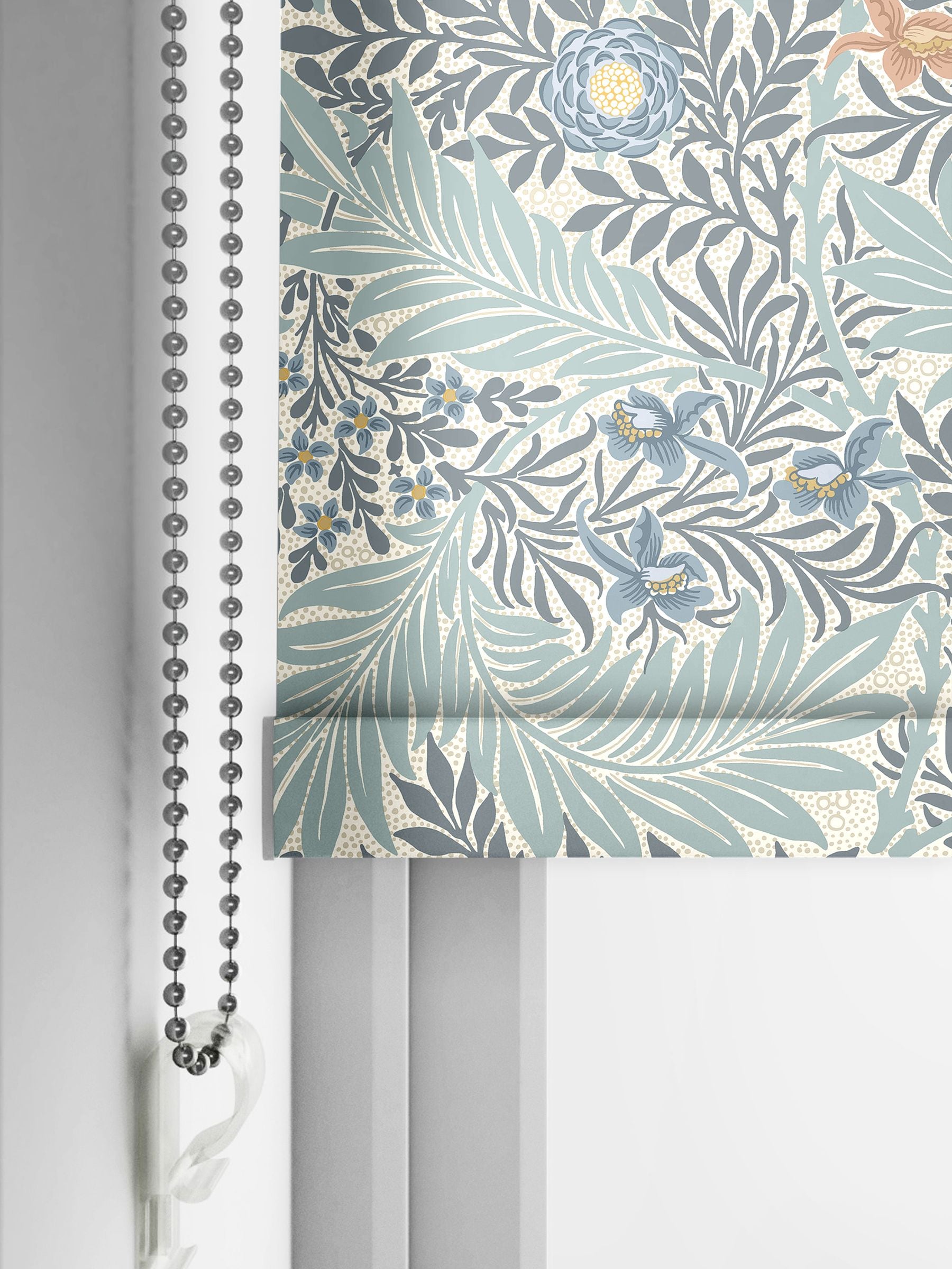 William Morris Blue Larkspur made to measure roller blind, imported from the UK