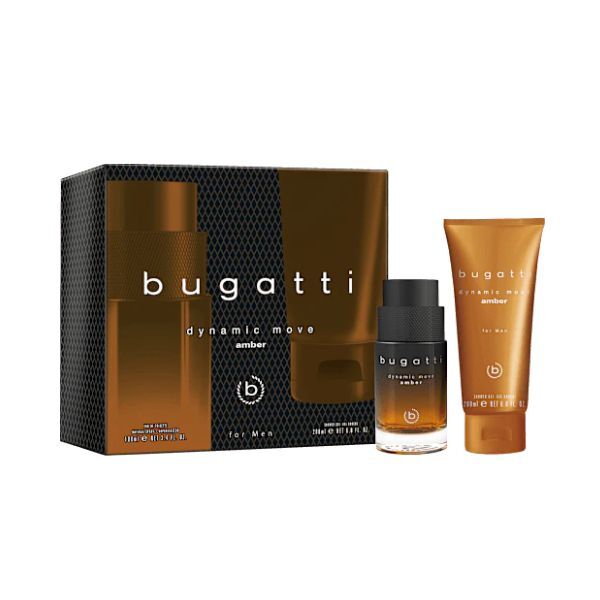 Bugatti Dynamic Move Amber men's gift set with EDT and shower gel, imported from the UK