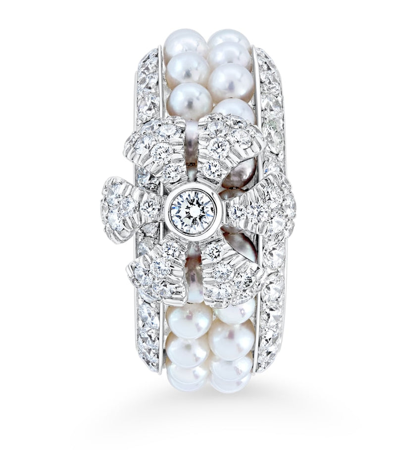 David Morris Pearl Rose ring Akoya pearls 18k white gold, imported from the UK