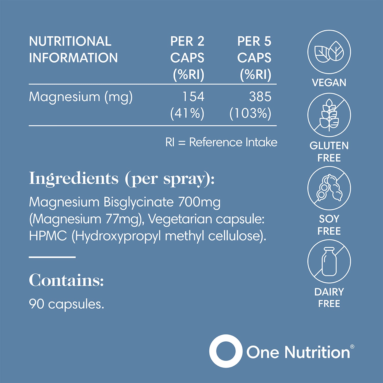 One Nutrition magnesium bisglycinate 90 capsules (British brand)