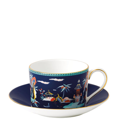 Harrods Wedgwood Wonderlust Blue Pagoda Teacup and Saucer- Buy online at McGrocer