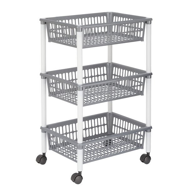 Argos Home 3 tier plastic vegetable trolley grey and white - British product