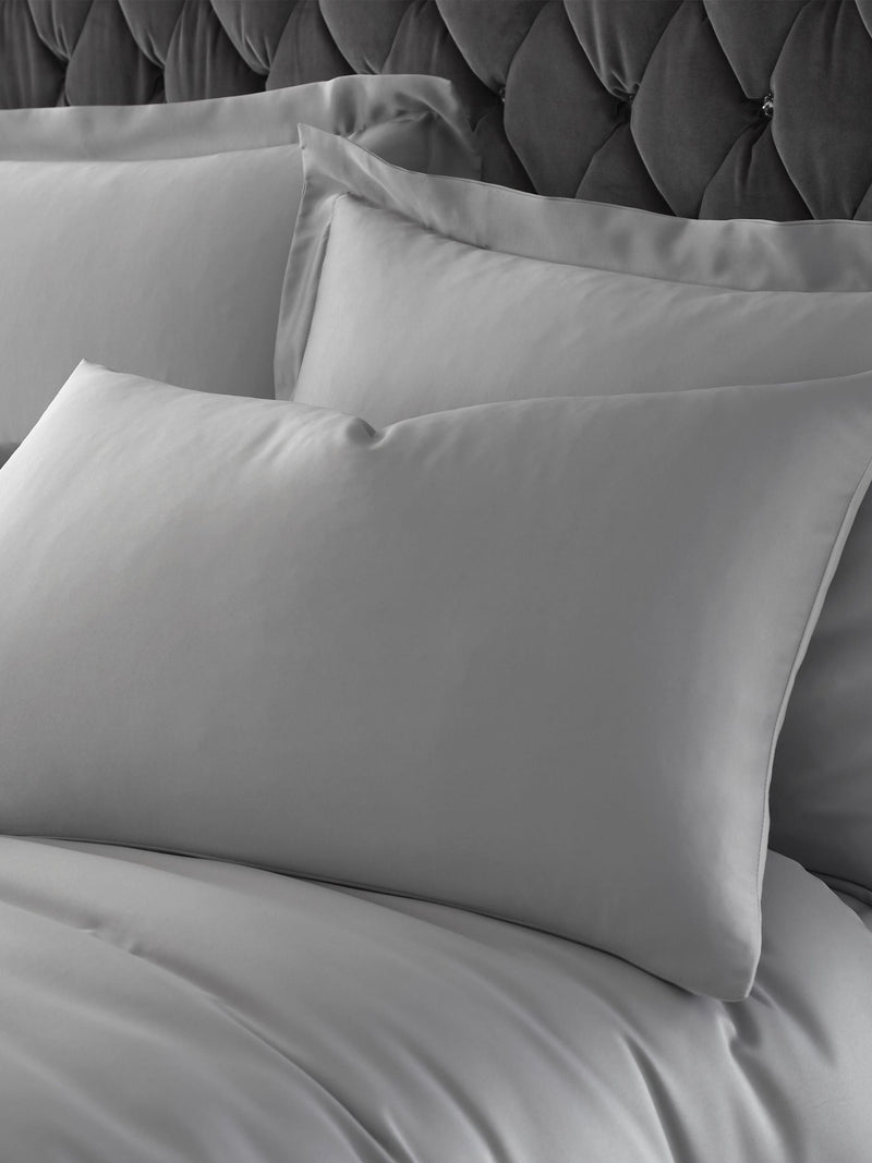 Catherine Lansfield Silver Silky Soft Satin Duvet Cover and Pillowcase Set
