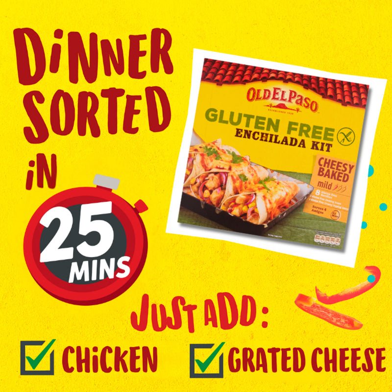 Old El Paso Gluten Free Cheesy Baked Enchilada Kit 518g, imported from the UK