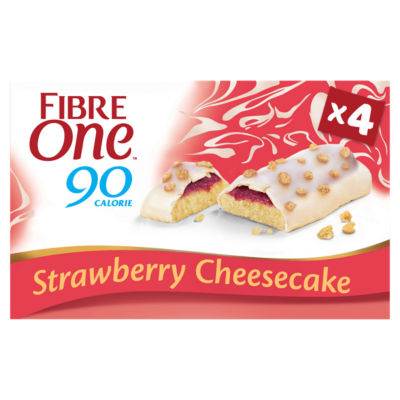 Barritas de tarta de queso con fresa y alto contenido en fibra, 90 calorías, paquete de 4