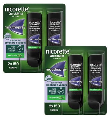 Nicorette 8 Week Bundle: Nicorette QuickMist 1mg/spray Mouthspray 4 x 150 Sprays GOODS Boots   