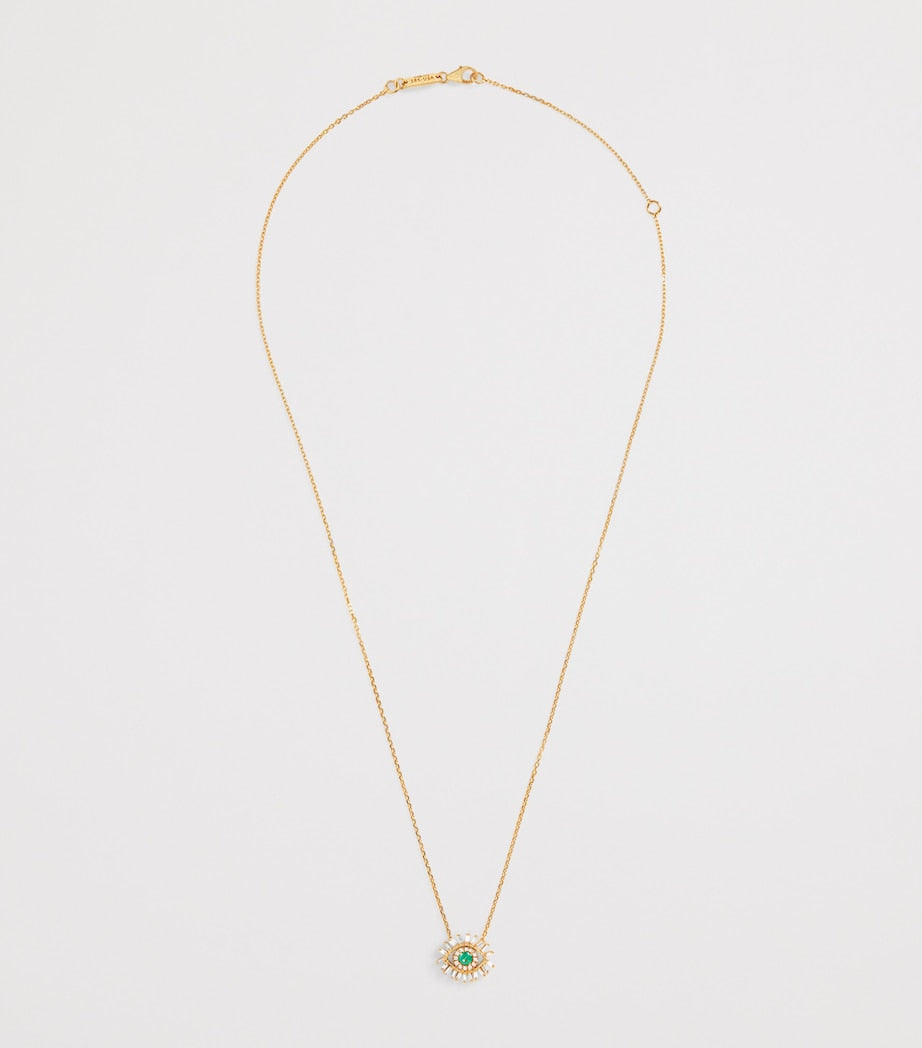 Suzanne Kalan evil eye pendant necklace in yellow gold with diamonds and emerald, UK version