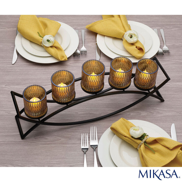 Mikasa Double Arch Centrepiece with 5 Glass Candle Holders in Amber Glass