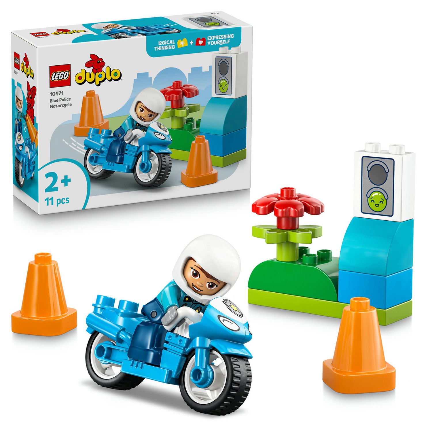 LEGO DUPLO blue police motorcycle toy for toddlers (British brand)