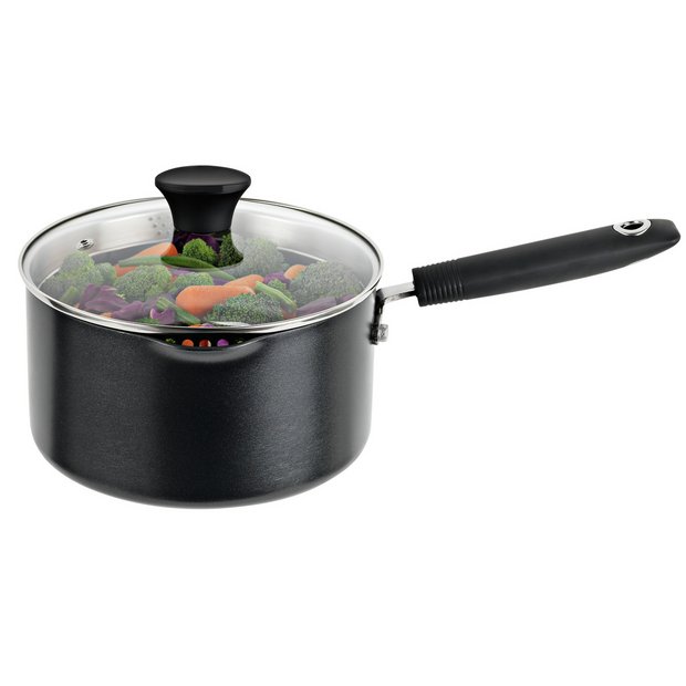 Habitat 20cm aluminium black lidded saucepan, imported from the UK