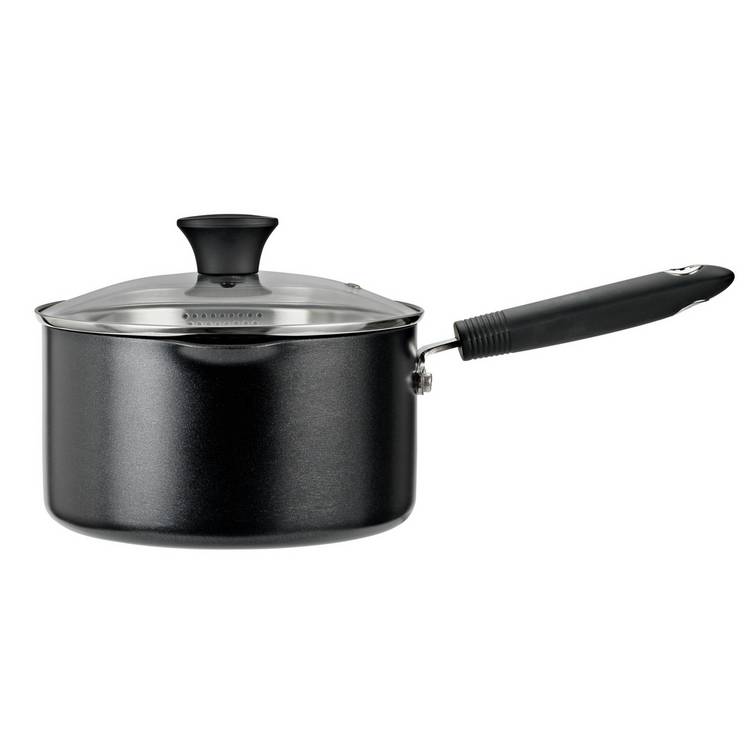 Habitat 20cm aluminium black lidded saucepan, imported from the UK