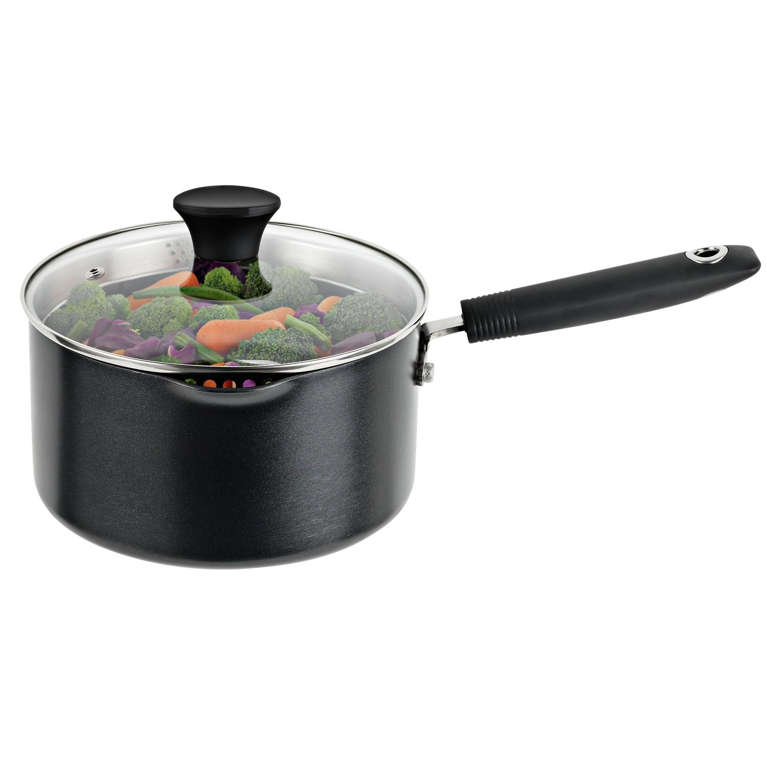 Habitat 20cm aluminium black lidded saucepan, imported from the UK