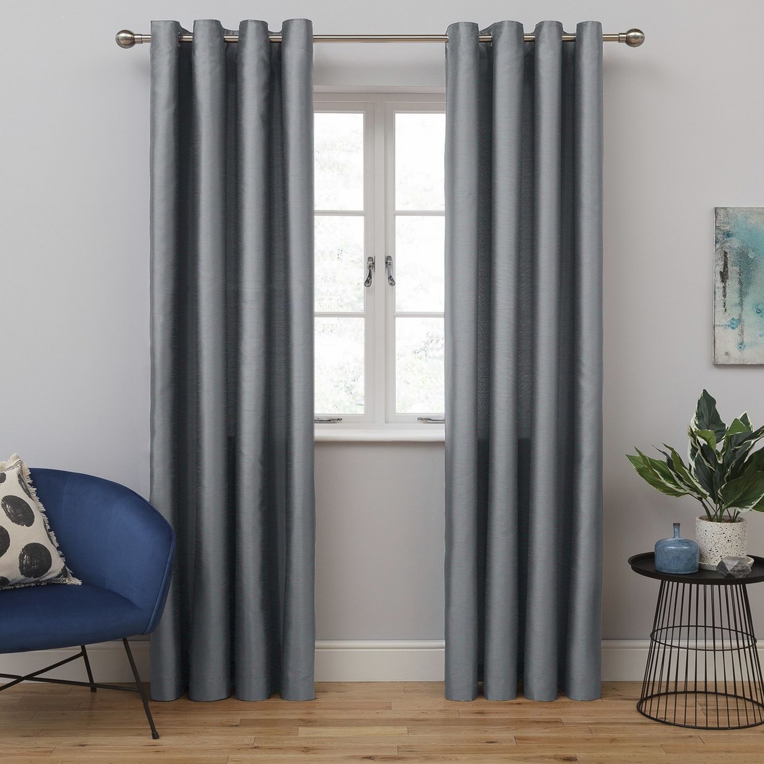 Habitat Faux Silk Eyelet Curtains Champagne Window Curtains 117x137cm