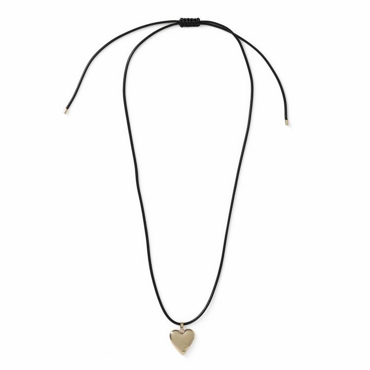 Revere gold heart pendant necklace with black cord, imported from the UK
