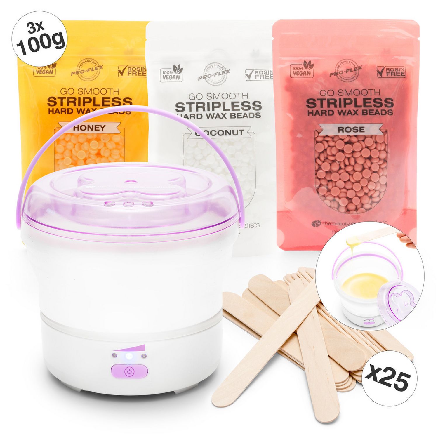 Rio Go Smooth hard wax heater kit with stripless wax beads - British product