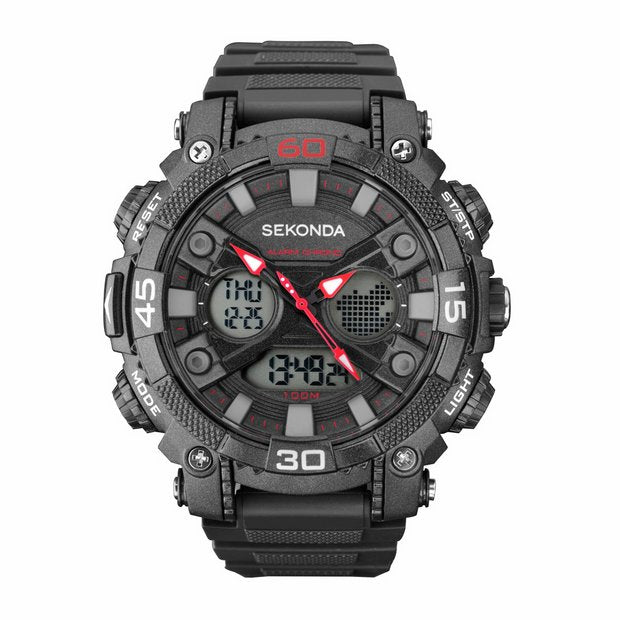 Sekonda men's digital sports watch with black plastic strap - British product