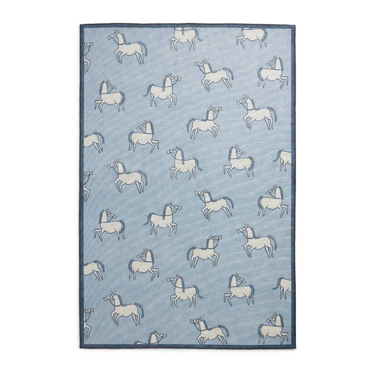 Scion Canter Mist Blue flatweave rug 76x150cm, imported from the UK