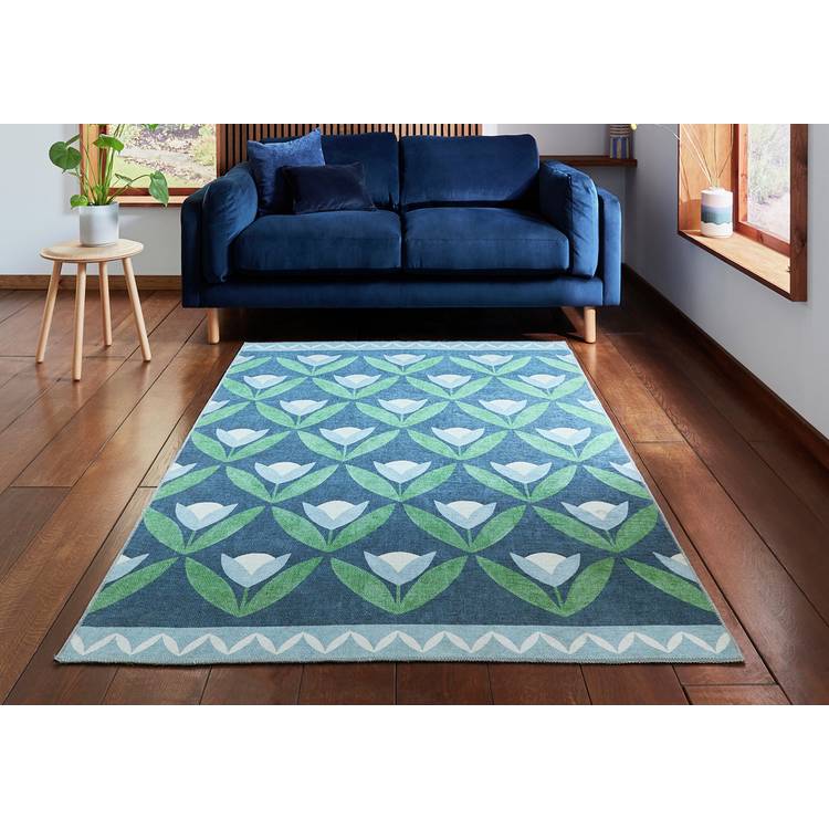 Scion Tulip Trellis flatweave rug midnight blue 120x170cm British product