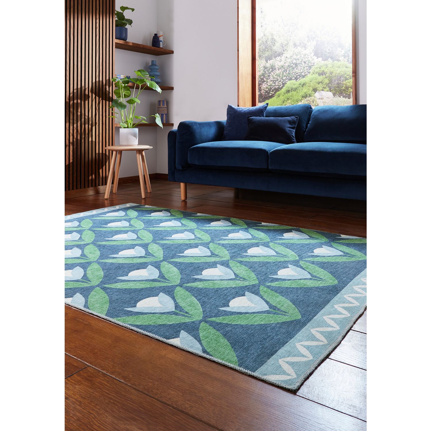 Scion Tulip Trellis flatweave rug midnight blue 120x170cm British product