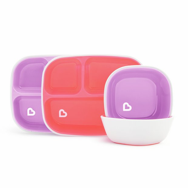 Munchkin toddler plate and bowl set pink purple - British product