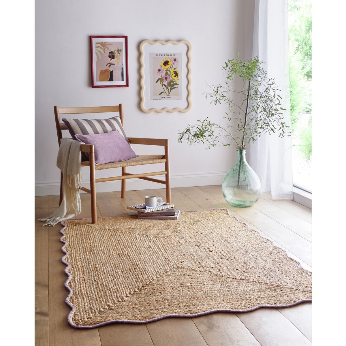Origin Jute Scalloped Edge Lilac  Rug - 160x230cm