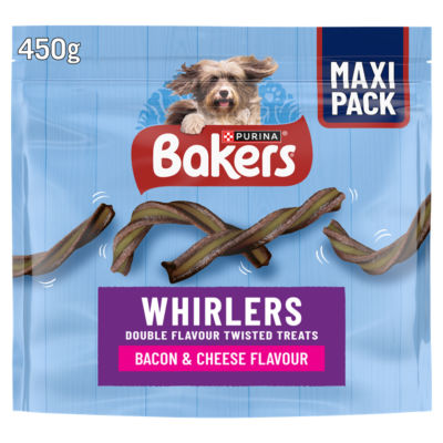 BAKERS Whirlers bacon cheese dog treats 450g, UK version