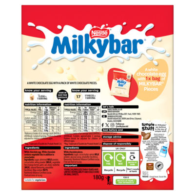 Milkybar white chocolate Easter egg with buttons 180g, imported from the UK
