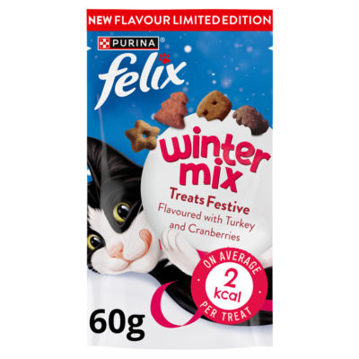FELIX winter mix festive turkey and cranberry cat treats 60g, UK version