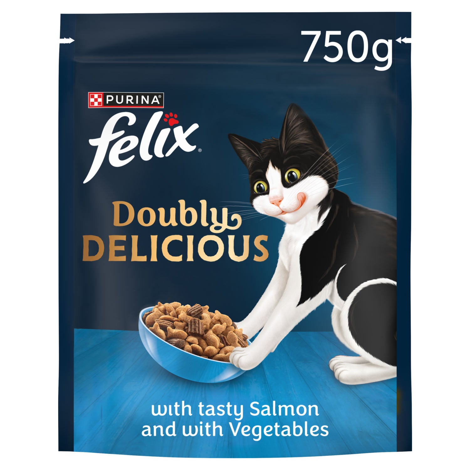 FELIX Doubly Delicious dry cat food Salmon & Veg 750g, UK version