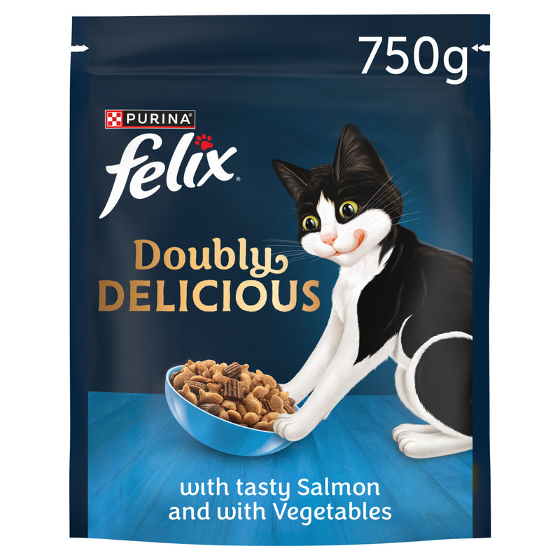 FELIX Doubly Delicious dry cat food Salmon & Veg 750g, UK version