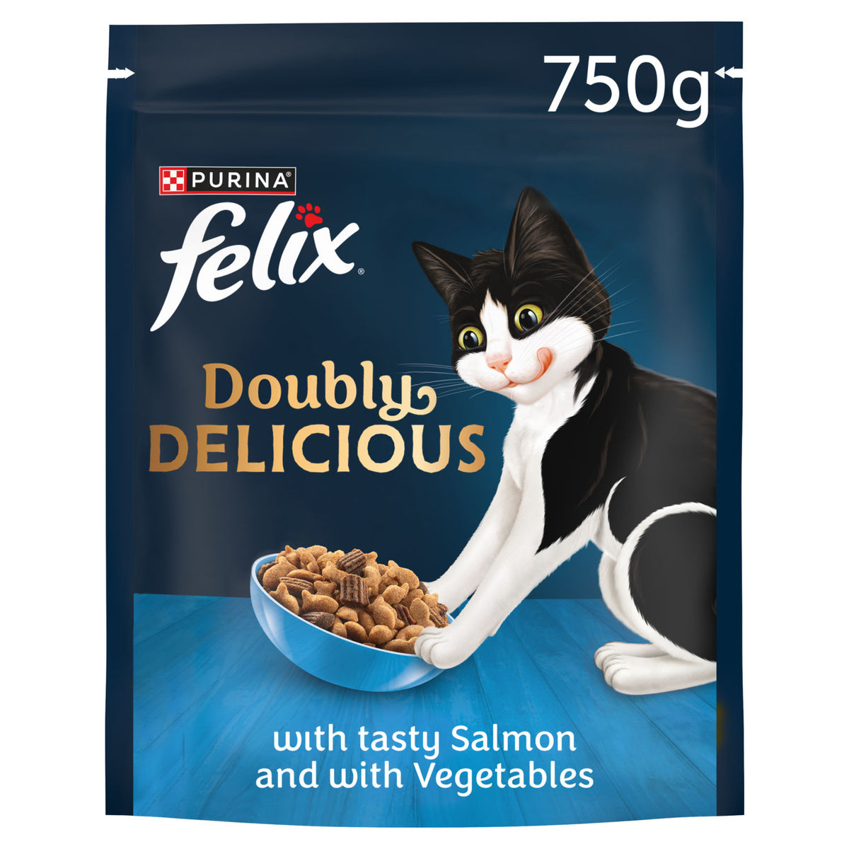 FELIX Doubly Delicious dry cat food Salmon & Veg 750g, UK version