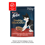 Felix Doubly Delicious beef chicken veg dry cat food 750g - British product