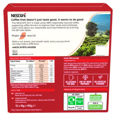 Nescafé 3in1 Instant Coffee Sachets 192g, imported from the UK
