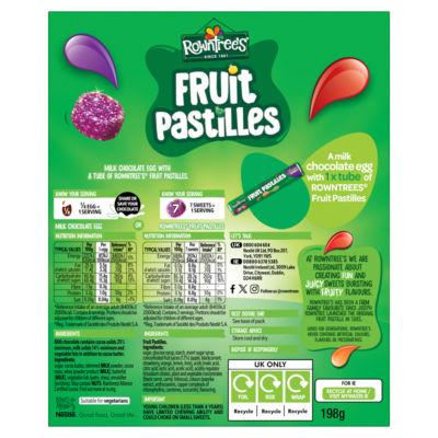 Rowntree's milk chocolate Easter egg with Fruit Pastilles 198g - British product