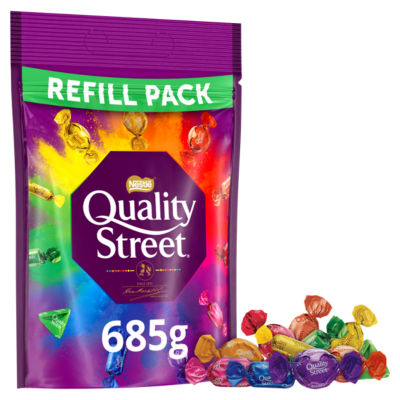 Quality Street chocolate refill bag 685g, imported from the UK