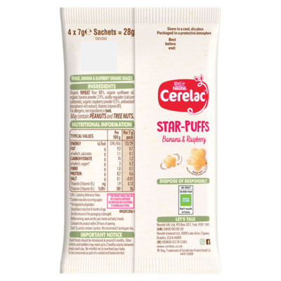 Cerelac star-puffs banana raspberry 28g baby finger food, UK version