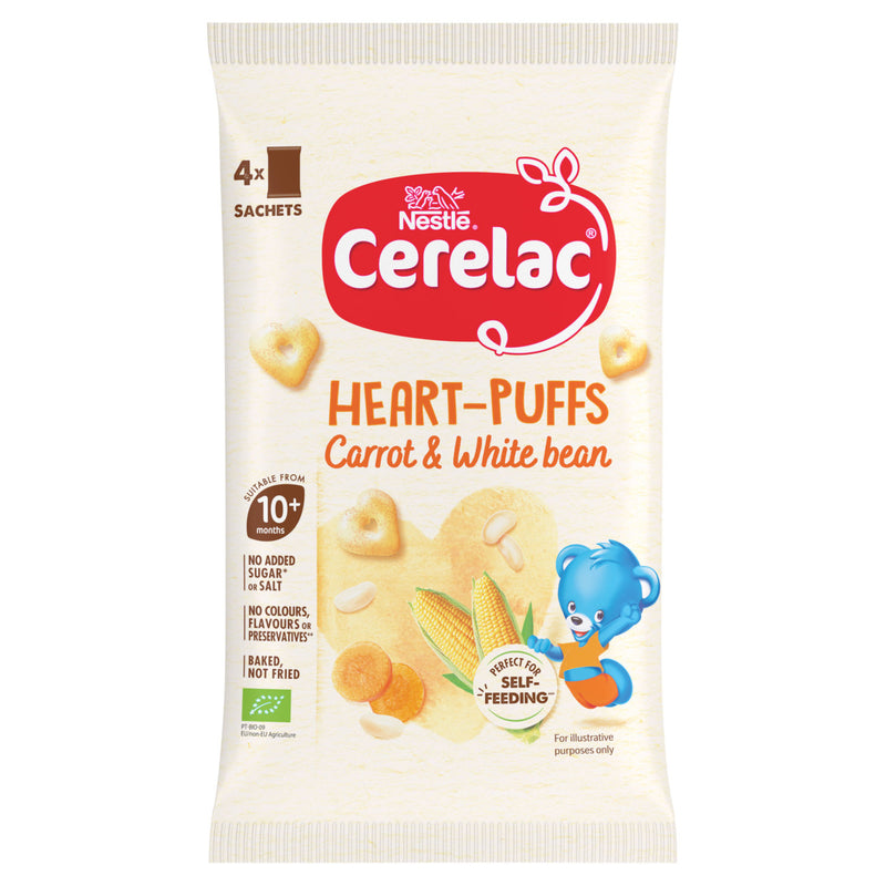 Nestlé Cerelac heart-puffs carrot and white bean 4x7g, imported from the UK
