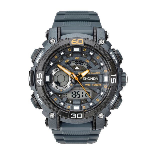 Sekonda men's grey digital watch with plastic strap, UK version