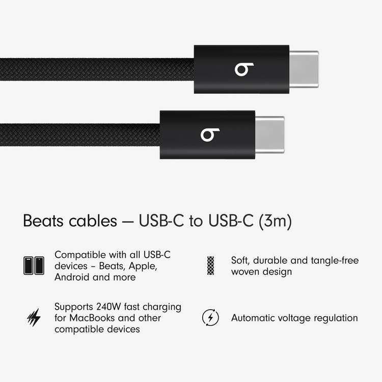 Beats charging cable Bolt Black 3m, imported from the UK