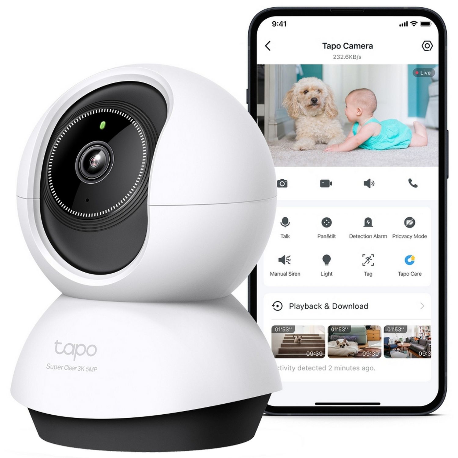Tapo TC74 3K pan/tilt AI security camera (British brand)