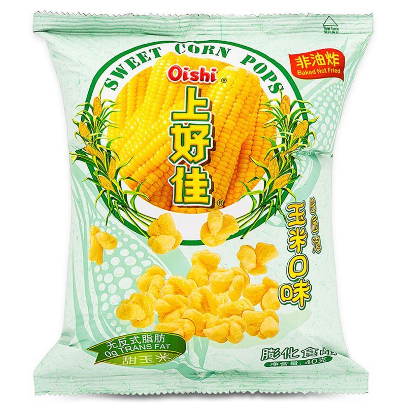 Oishi sweet corn puff snack in corn flavour, UK version