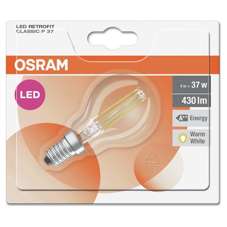 Osram 4W LED filament globe bulb twin pack, UK version